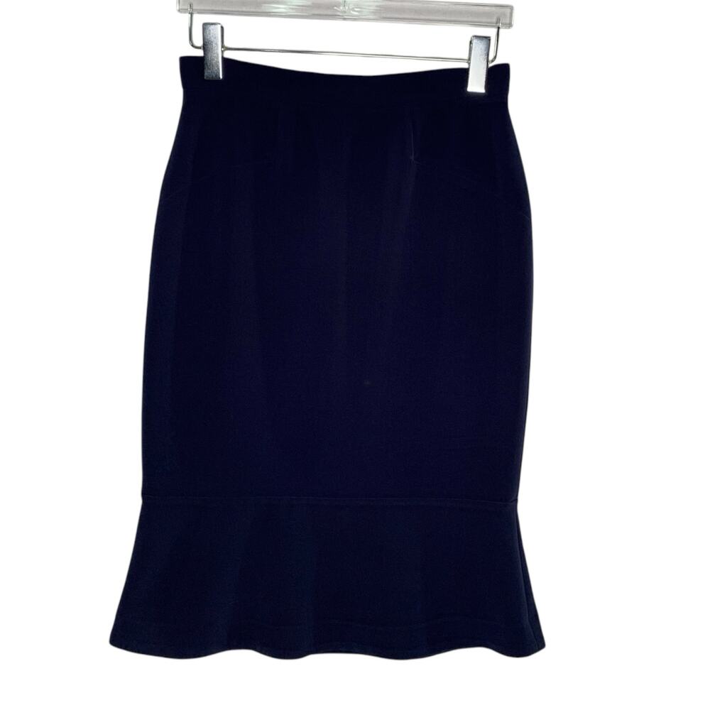 Libby London 8US Navy Pique Pencil Skirt Ruffle Hem Office Wardrobe